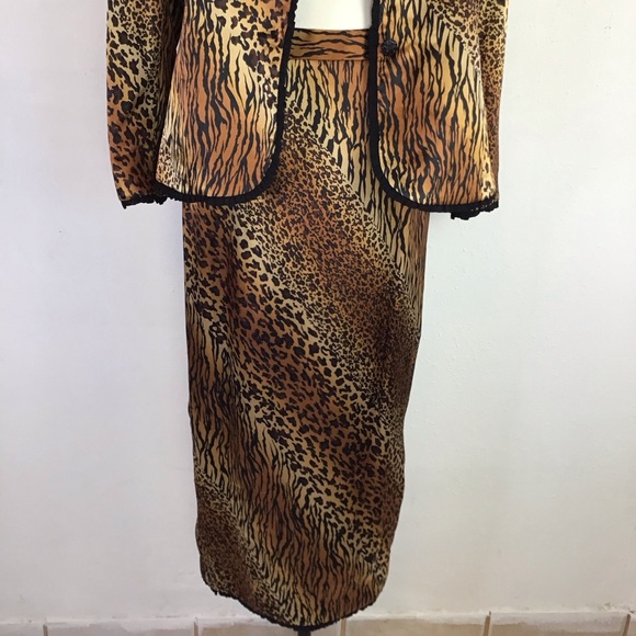 CHANCELLE WOMEN VINTAGE ELGANT 2 PIECE MULTI-ANIMAL PRINT BLAZER SKIRT SET SZ 12 - Picture 7 of 13